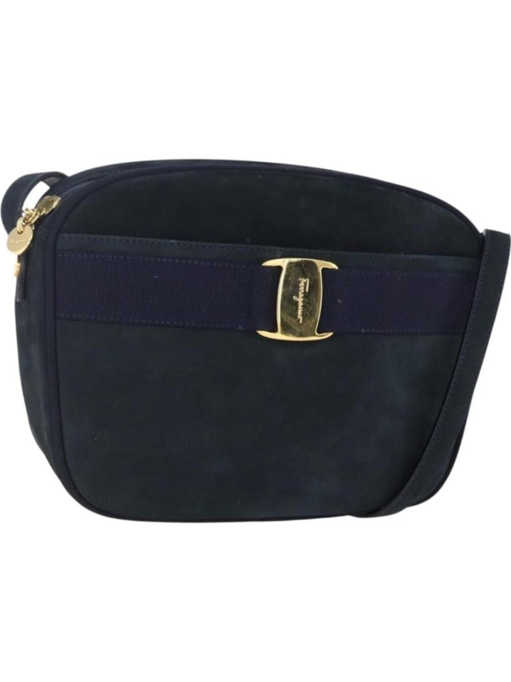 Salvatore Ferragamo Vala Shoulder Bag Leather Navy Gold